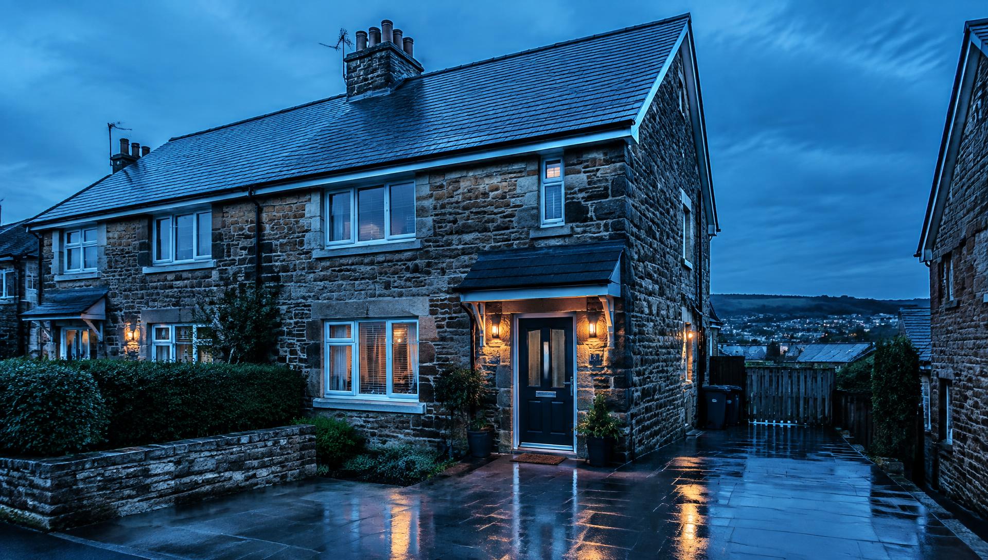 Clean stone house with spotless gutters in Fife